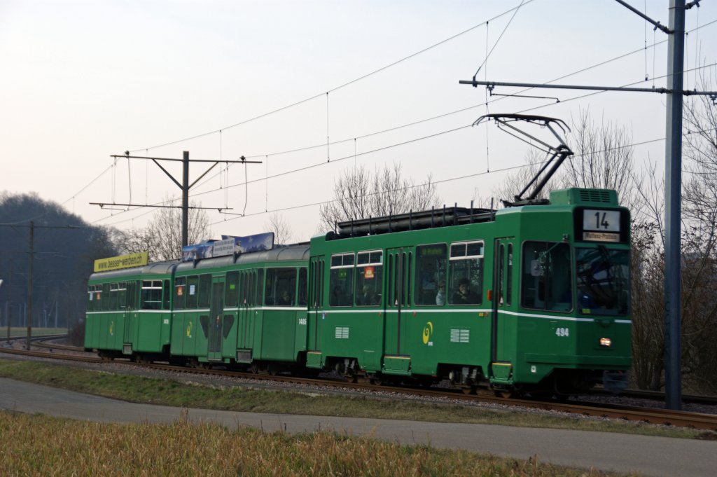 Be 4/4 mit der Betriebsnumme 494 fhrt auf die Haltestelle Lachmatt ein. Die Aufnahme stammt vom 23.01.2010.