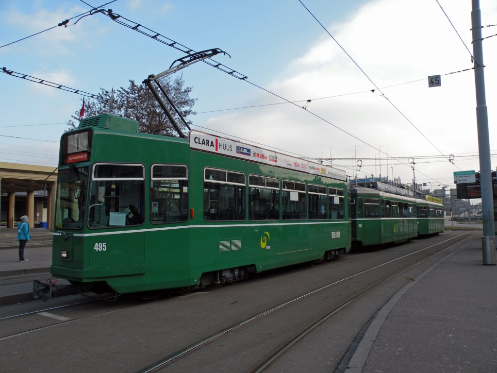 Be 4/4 mit der Betriebsnummer 495 am Bad. Bahnhof. Die Aufnahme stammt vom 08.02.2010.