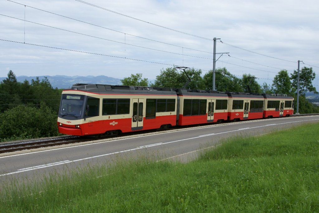 Be 4/6 65 und Be 4/6 72 fahren am 12.6.10  von Neuhaus Richtung Scheuren.