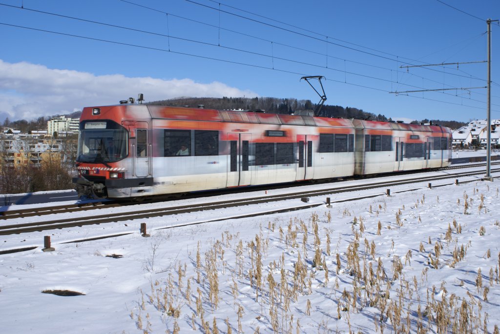 Be 4/8 22 fhrt am 30.1.10 von Berikon-Widen Richtung Zufikon Belvdre.