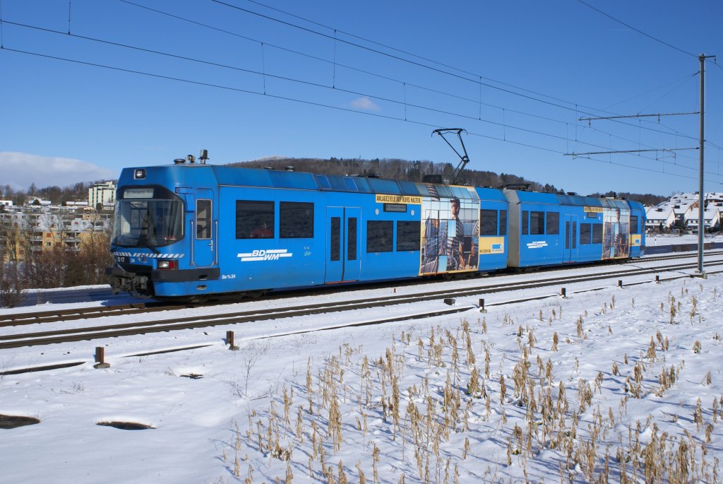 Be 4/8 24 fhrt am 30.1.10 von Berikon-Widen Richtung Zufikon Belvdre.