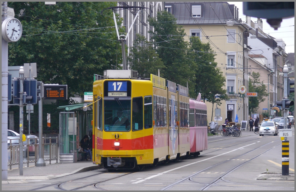Be 4/8 256 BLT und B4 Schweineschnuzchen an der Haltestelle Dreisrosenbrcke. (16.09.2010)
