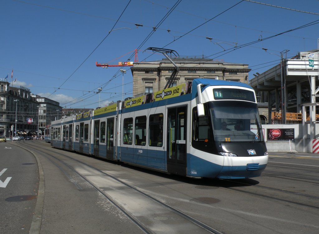 Be 5/6 Cobra mit der Betriebsnummer 3058 auf der Linie 11 am Hauptbahnhof Zrich. Die Aufnahme stammt vom 23.06.2012.