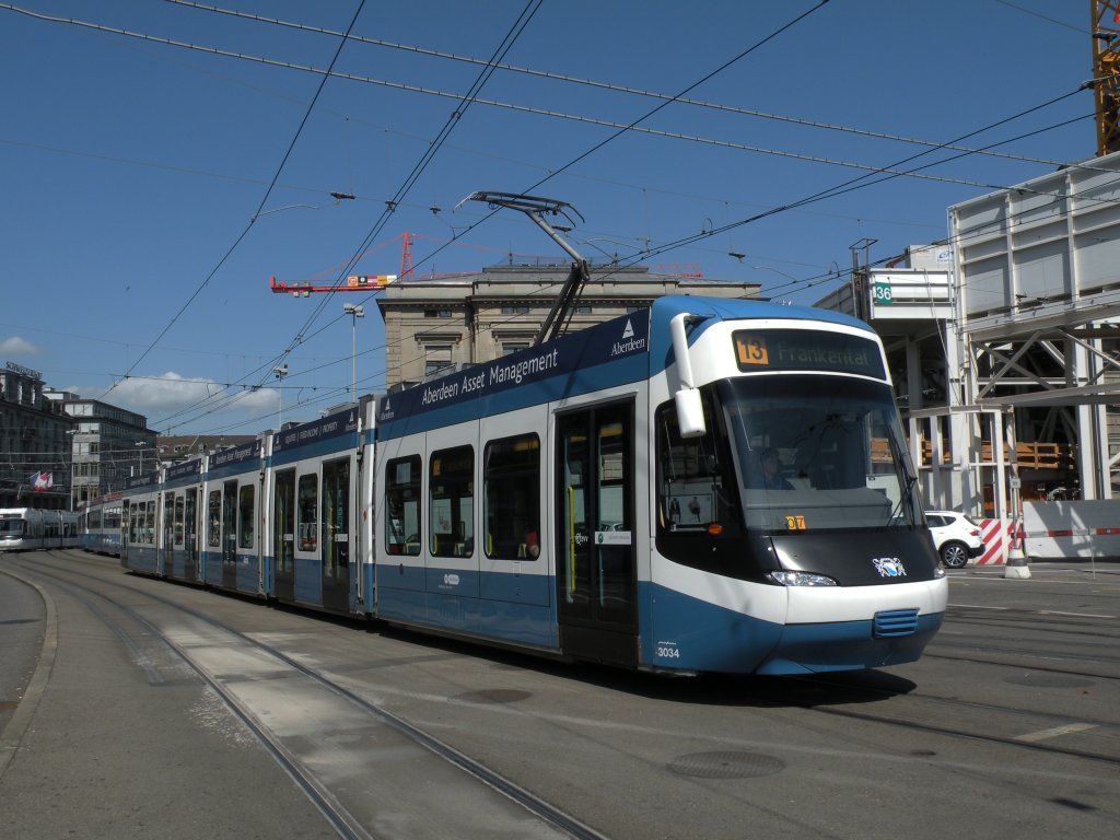 Be 5/6 Cobra mit der Betriebsnummer 3034 auf der Linie 13 am Hauptbahnhof Zrich. Die Aufnahme stammt vom 23.06.2012.