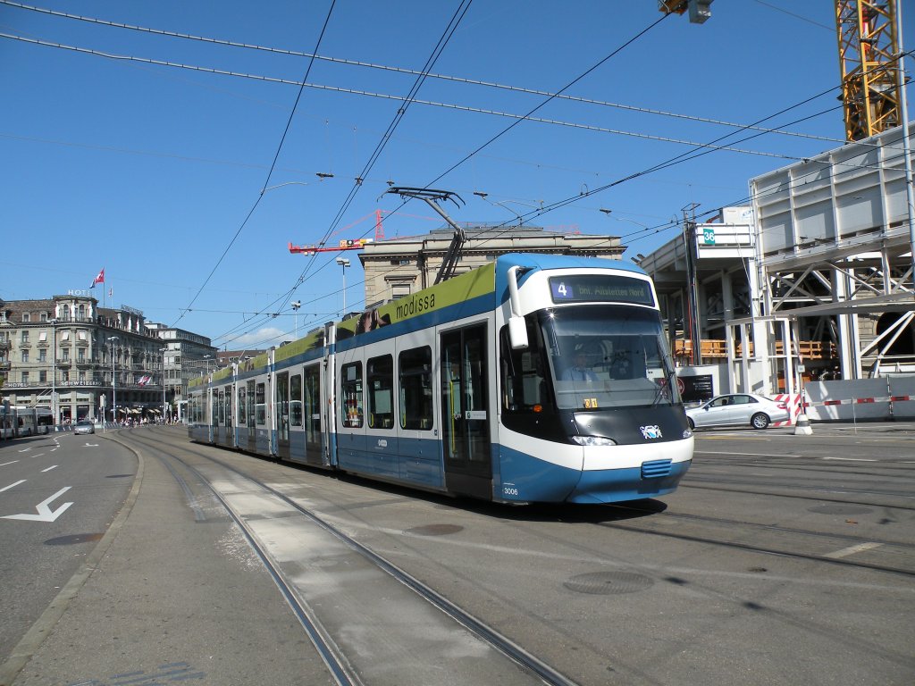 Be 5/6 Cobra mit der Betriebsnummer 3006 auf der Linie 4 am Hauptbahnhof Zrich. Die Aufnahme stammt vom 23.06.2012. 
