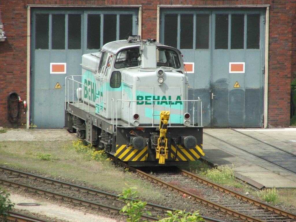 BEHALA Lok Nr. 10, eine Kraus-Maffei M 800 BB, am 11.05.2011 vor dem Lokschuppen am S-Bahnhof Berlin-Westhafen.