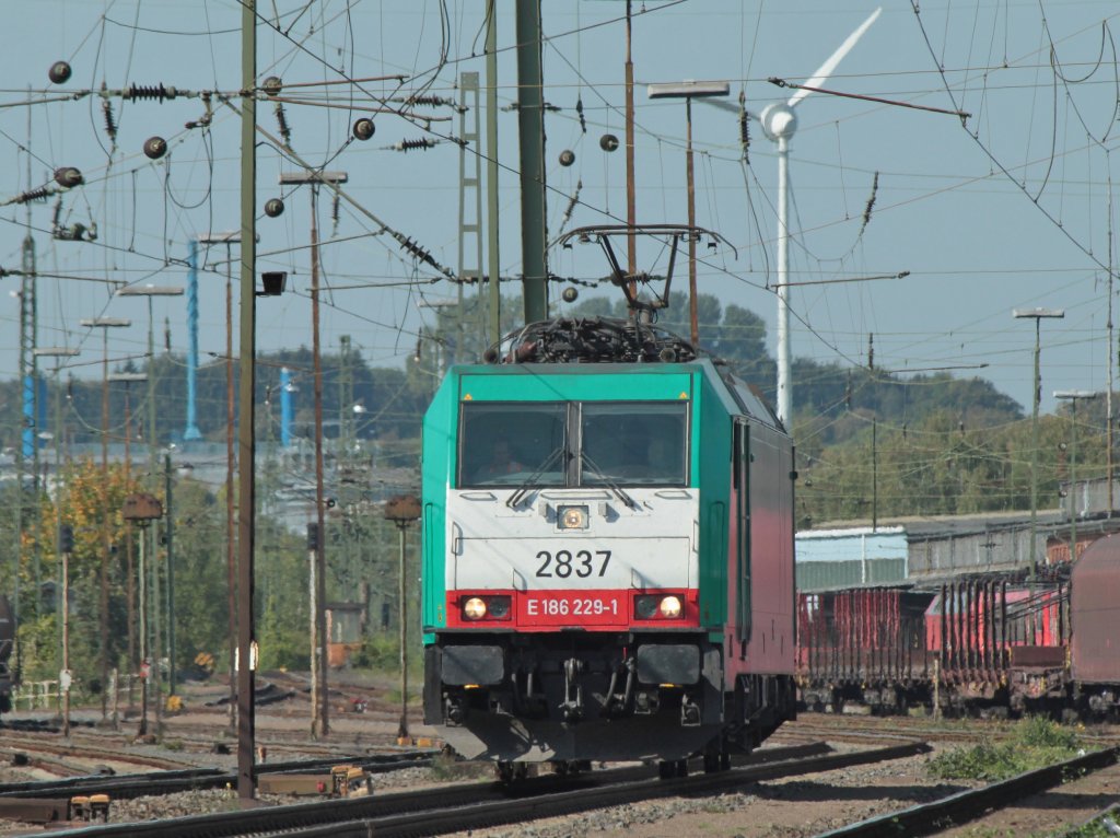 Bei schnstem Herbstwetter rangiert am 24.09.2011 Cobra 186 229-1 (2837) in Aachen West.