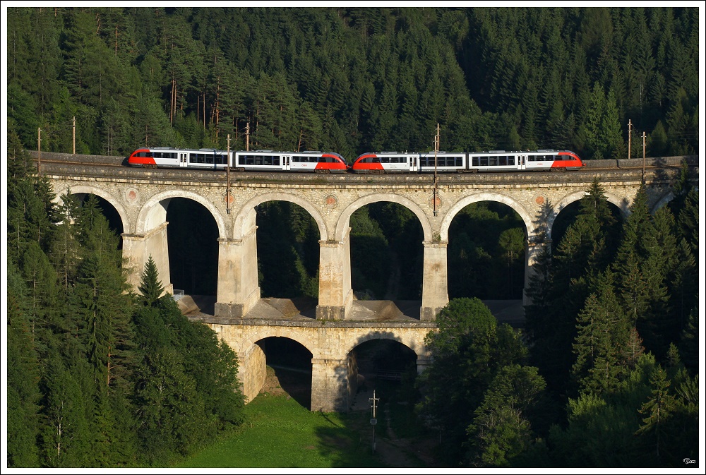 Bei der berstellfahrt von Graz nach Wr.Neustadt, konnte ich dieses Desiro Tandem auf der Kalte Rinne nahe Breitenstein ablichten.
21.08.2010
