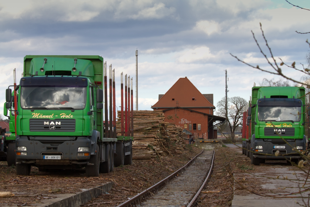 Bei der Verladung abfallende Baumrinde bedeckt nicht nur die Ladestrasse, auch das Gleis wird langsam zugeschttet. - 17.04.2012
