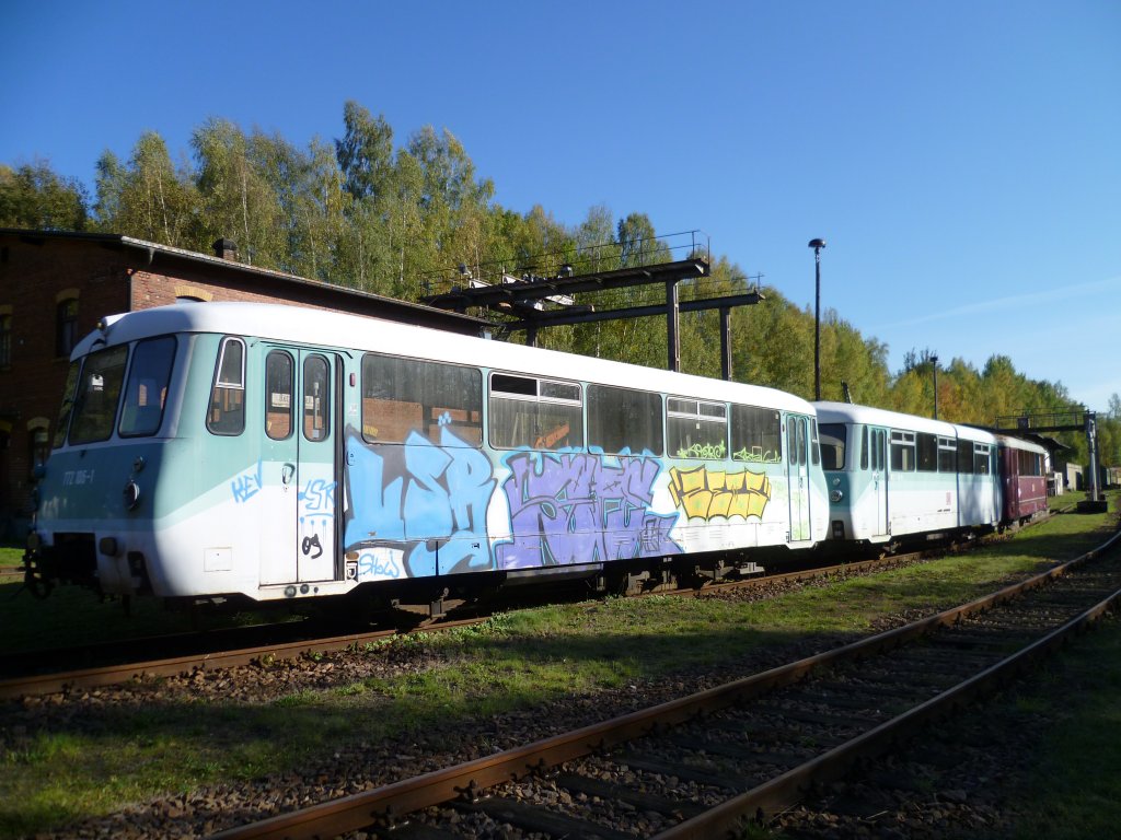 Beim Vogtlndischen Eisenbahnverein Adorf standen am 16.10.11 der 772 106-1, 972 740-5 und 171 810-5.