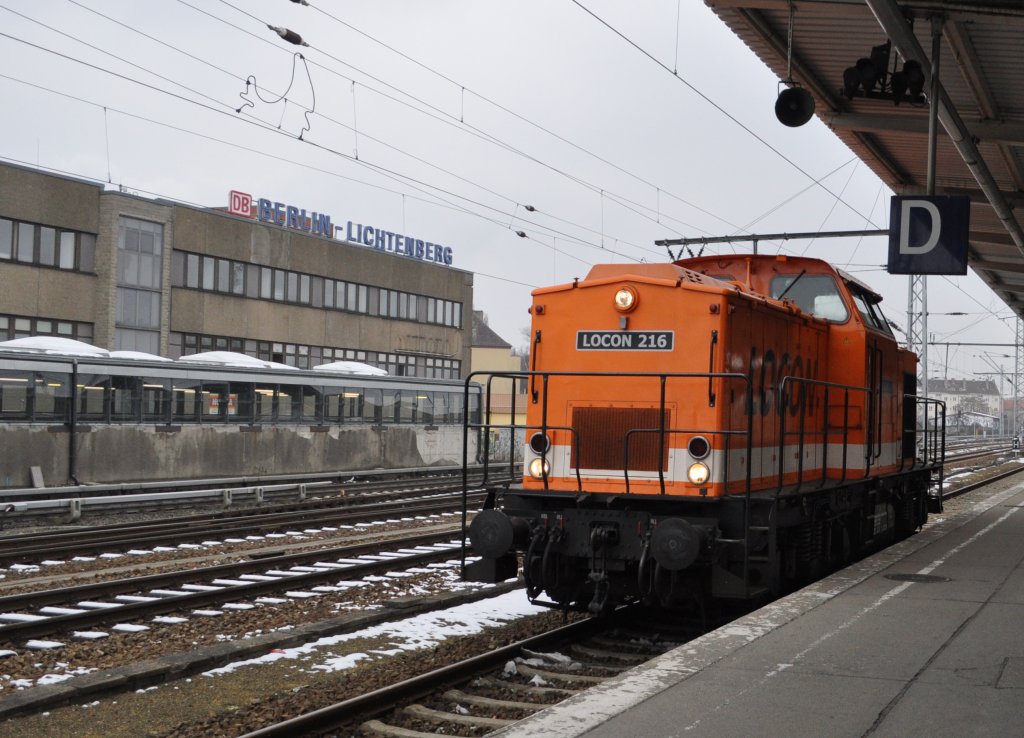 Berlin Lichtenberg am 22.02.2013 .Ausfahrt in Gleis 15 Richtung BIK von LOCON Logistik