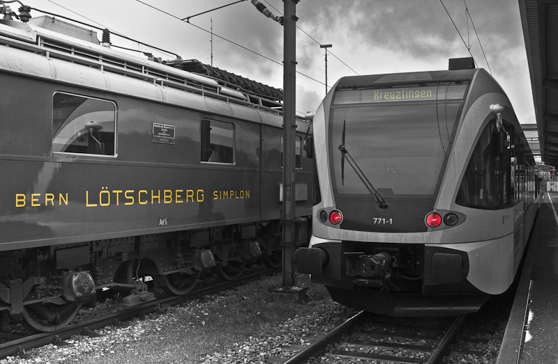 Bern Ltschberg Simplon Ae 6/8 205 gegen Thurbo Gtw nach Kreuzlingen.
Ein Experiment ~ Konstanz, 2. Mai 2010.