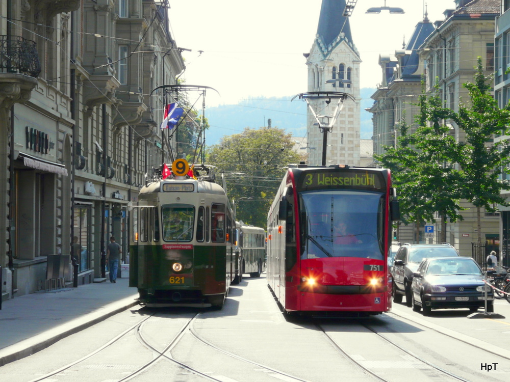 Bern mobil / Trammuseum Bern - Tram Be 4/4 621 undd Be 6/8 751 unterwegs in Bern am 11.09.2011