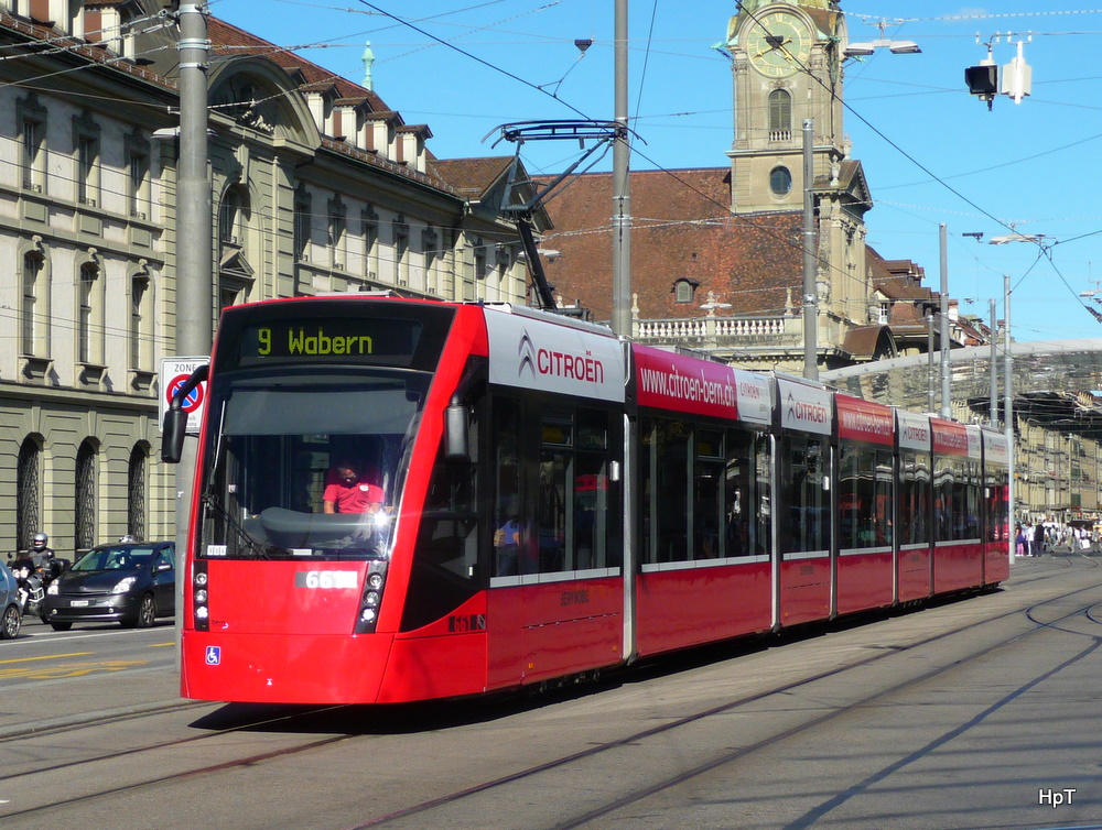 Bern mobil - Tram Be 6/8 661 unterwegs auf der Linie 9 in Bern am 09.09.2011