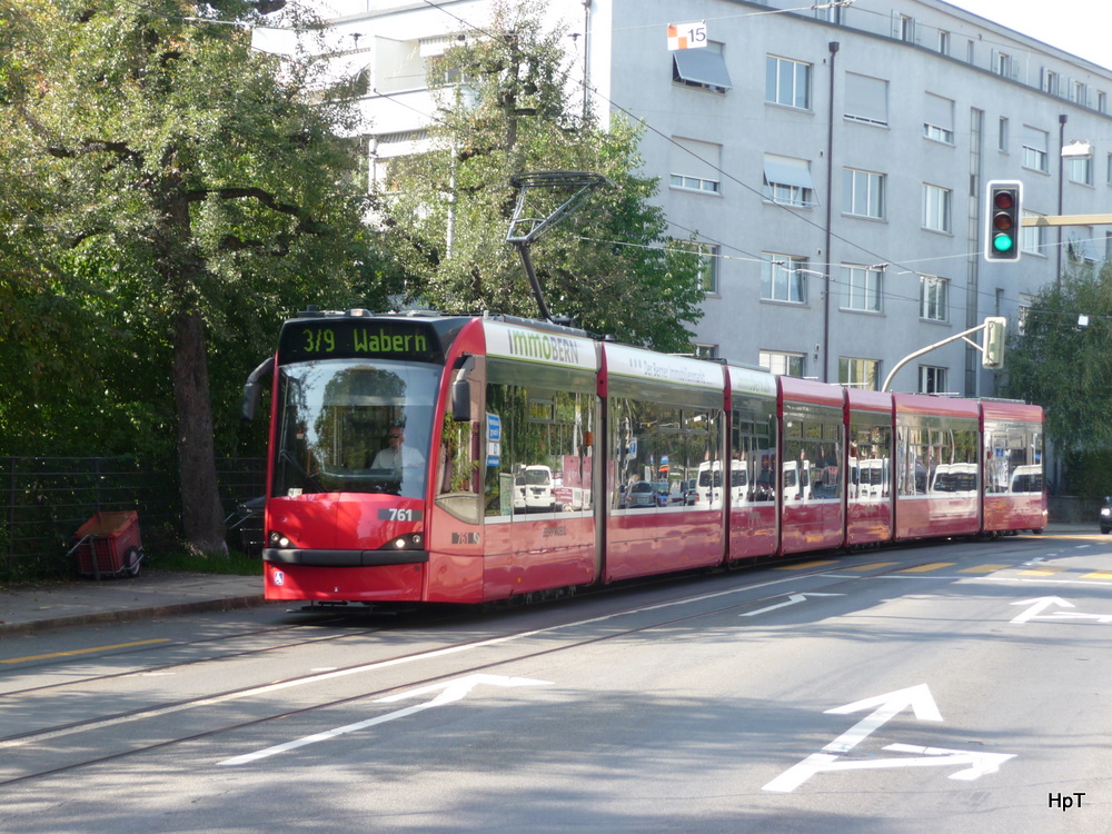 Bern mobil - Tram Be 6/8 761 unterwegs auf der Linie 3/9 in Bern am 28.09.2011