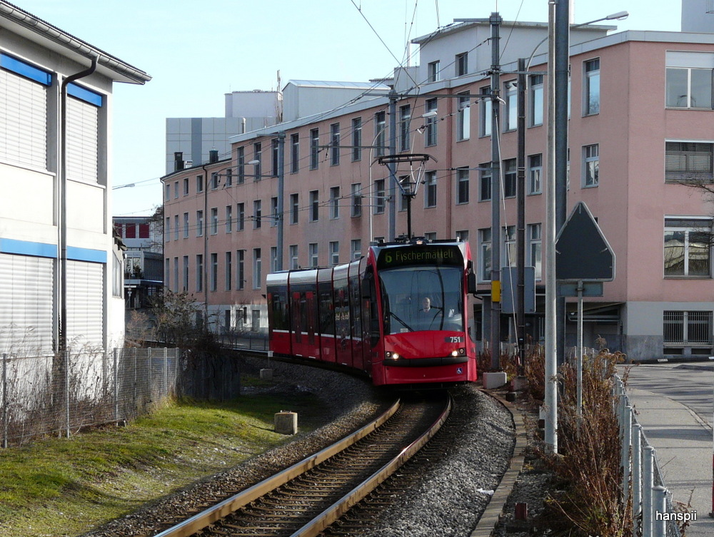 Bern mobil - Tram Be 6/8 751 nach Bern Fischermtteli unterwegs in Gmligen am 31.12.2012