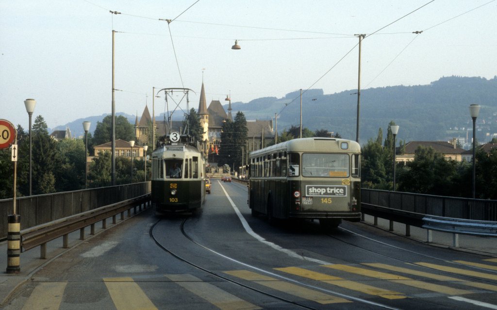 Bern SVB Tram 3 (Be 4/4 103) Kirchenfeldbrcke im Juli 1983.