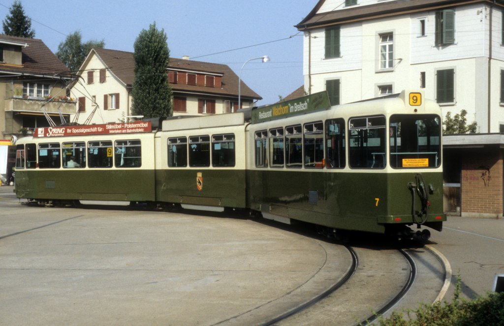 Bern SVB Tram 9 (Be 8/8 7) Wabern im Juli 1983.