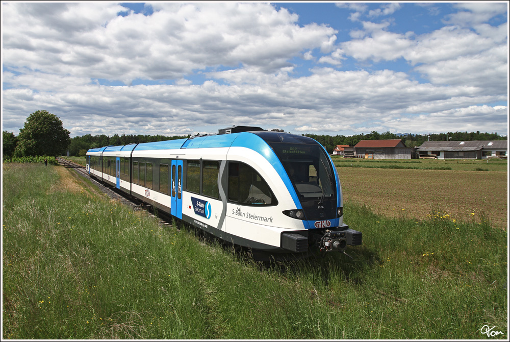Bis zum Prellbock ging die Fahrt mit dem GKB GTW 63.08, welcher als Sonderzug auf der Sulmtalbahn von Wies-Eibiswald nach Gleinsttten und retour unterwegs war. Gleinsttten 17.5.2012