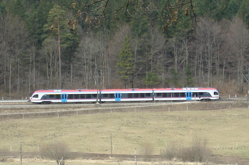 BLB-Flirt-Triebwagen unterwegs bei Hallthurm in Richtung Berchtesgaden
 26.3.10  