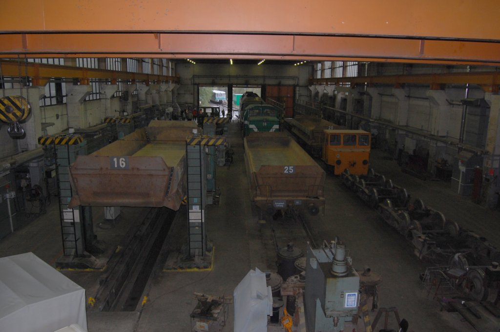 Blick in die Werkstatt der Wismut-Werksbahn am 25.09.2010. Das Bild entstand im Rahmen einer ffentlich veranstalteten Fahrt zur Besichtigung der Werksbahn.