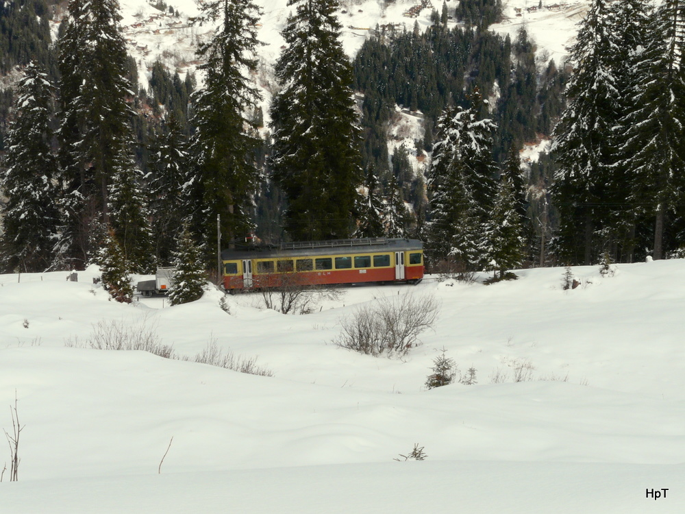 BLM - Triebwagen Be 4/4 21 unterwegs zwischen Grtschalp und Winteregg am 25.02.2011

