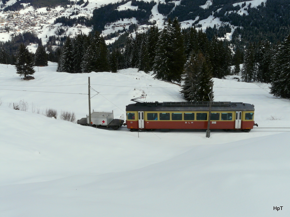 BLM - Triebwagen Be 4/4 23 unterwegs zwischen Grtschalp und Winteregg am 25.02.2011

