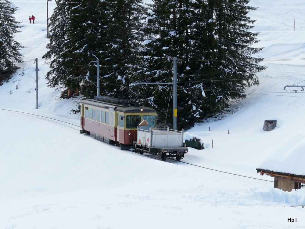 BLM - Triebwagen Be 4/4 22 unterwegs zwischen Winteregg und Mrren am 25.02.2011