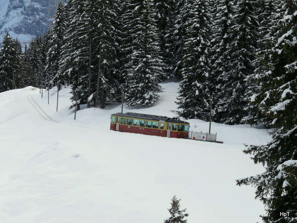 BLM - Triebwagen Be 4/4 23 unterwegs zwischen Grtschalp und Winteregg am 25.02.2011