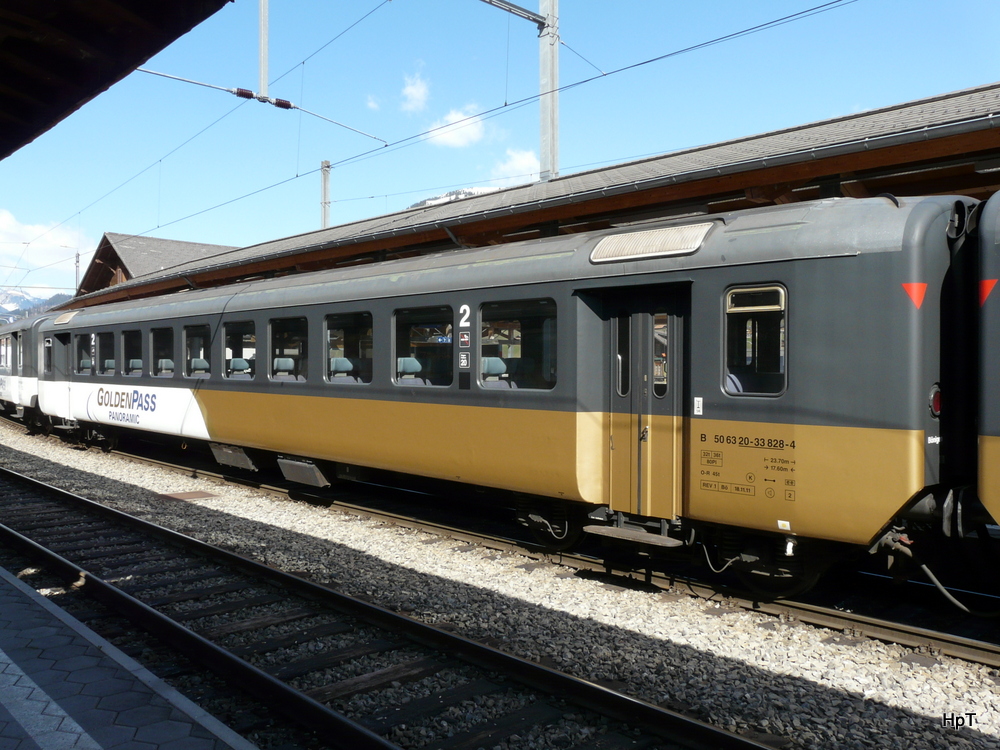 bls / Goldenpass - Personenwagen 2 Kl. B 50 63 20-33 828-4 im Bahnhof von Zweisimmen am 30.03.2012