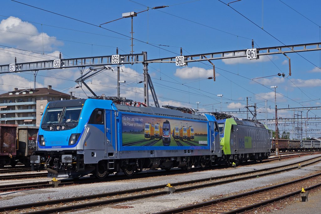 BLS: 187 002-1 als ungewohnter Gast auf dem Hauptbahnhof Solothurn am 8. Mai 2013.
Foto: Walter Ruetsch
