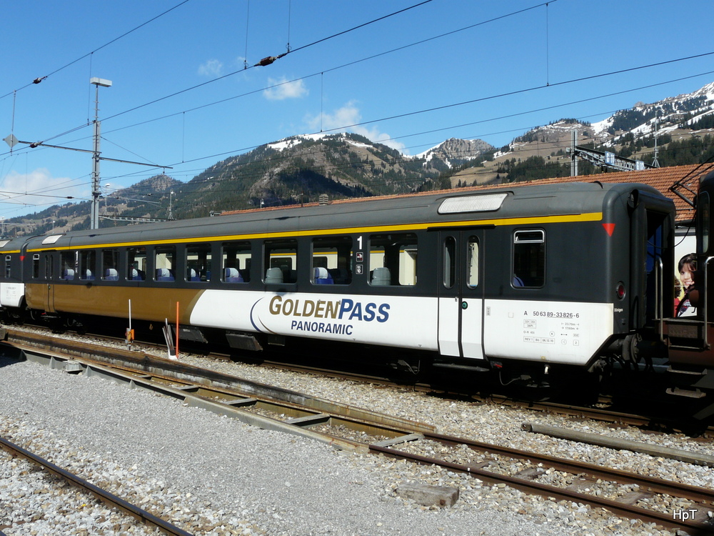 bls - Personenwagen 1 Kl. A 50 63 89-33 826-6 im Bahnhof Zweisimmen am 30.03.2012
