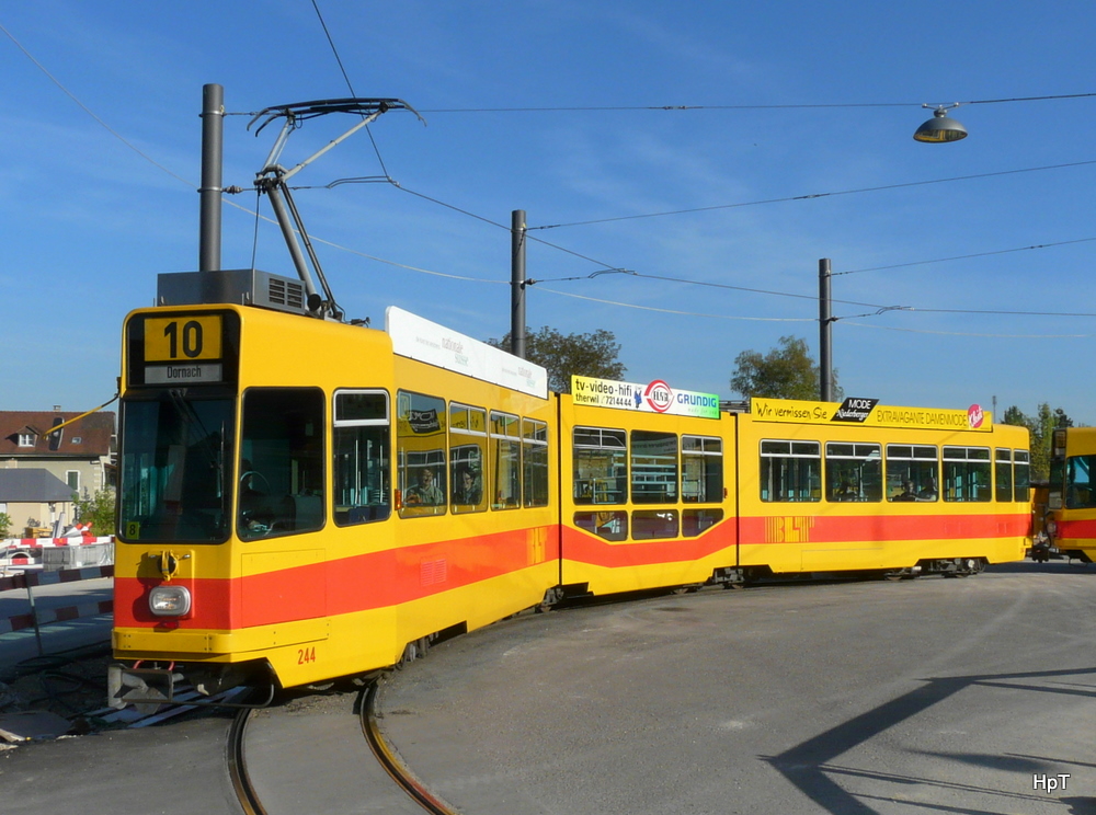 BLT - Tram Be 4/8 244 unterwegs auf der Linie 10 in Dornach am 29.04.2010