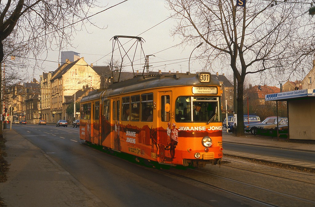 Bochum Tw 50 in Gelsenkirchen in der Bismarckstrae, 05.12.1987.