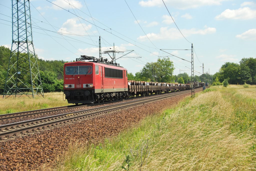 Br 155 089-6 mit ein Mischer in Richtung Seddin durch Ahrensdorf 24/06/2010.