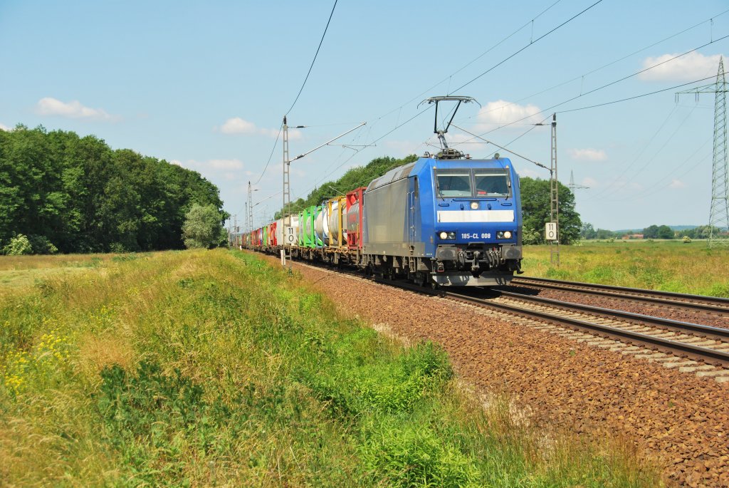 Br 185-CL 008(Crossrail) mit ein Kombizug in Ahrensdorf 24/06/2010.
