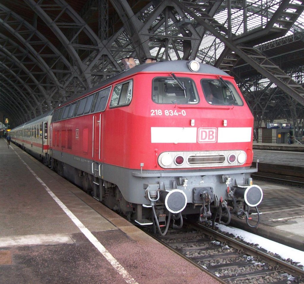 BR 218 834-0 Steht mit einem Ersatz IC im HBF Leipzig 19.02.2010