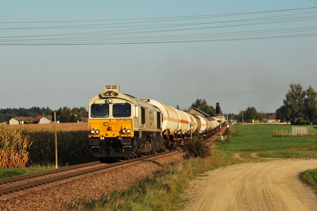 Br 247 056-5 mit einem anderen Kesselzug in Pirach in richtung mhldorf(Oberbay), am 23/09/2011.