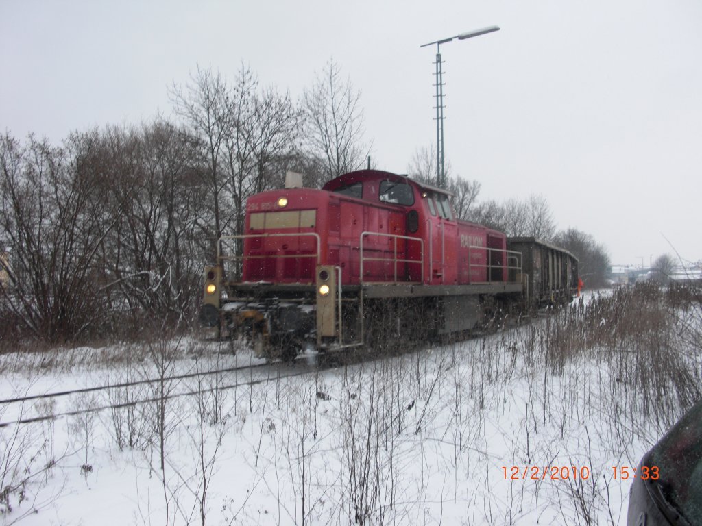BR 294 815-6 schiebt leere Gterwagen zum Schrottplatz (12.2.'10 GP)