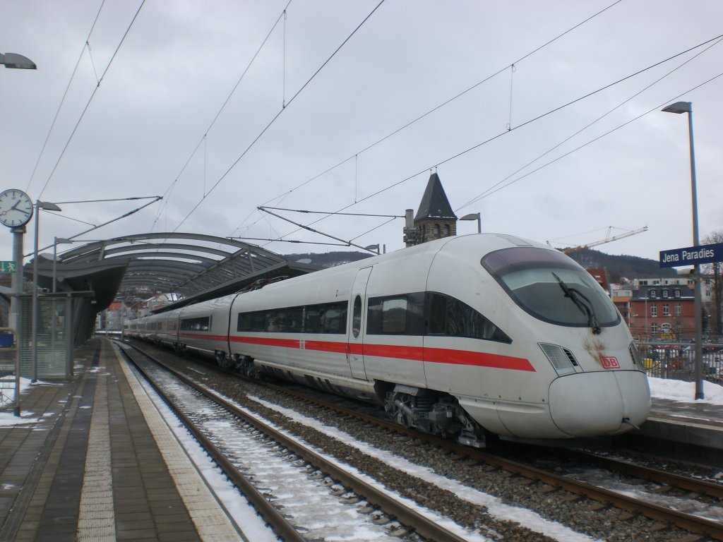 BR 411 (ICE-T) nach Mnchen im Paradiesbahnhof Jena.(28.1.2010)