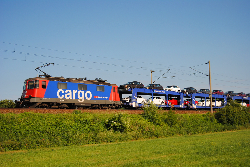 BR 421 372-4 fhrt mit neuen BMW Fahrzeugen, aus dem Werk Leipzig, von Rackwitz in Richtung Berlin. (02.Juni 2011)