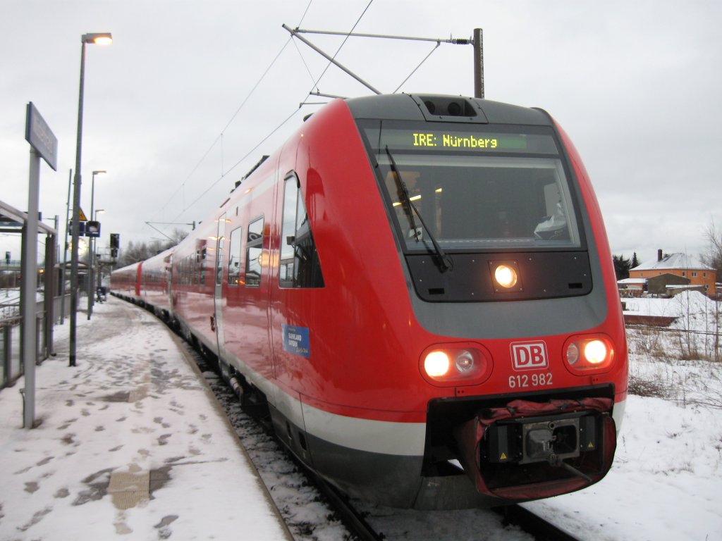 BR 612 982 endet bzw. wendet am 21.1.2012 um 17:03 Uhr im Bhf Wüstenbrand um nach Nürnberg zurück zufahren.