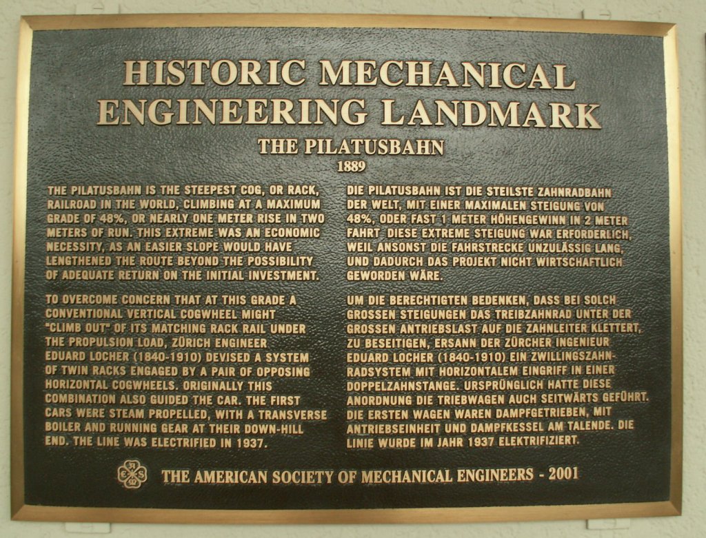 Bronzetafel an der Talstation der Pilatusbahn(PB)in Alpnachstad.07.10.10
