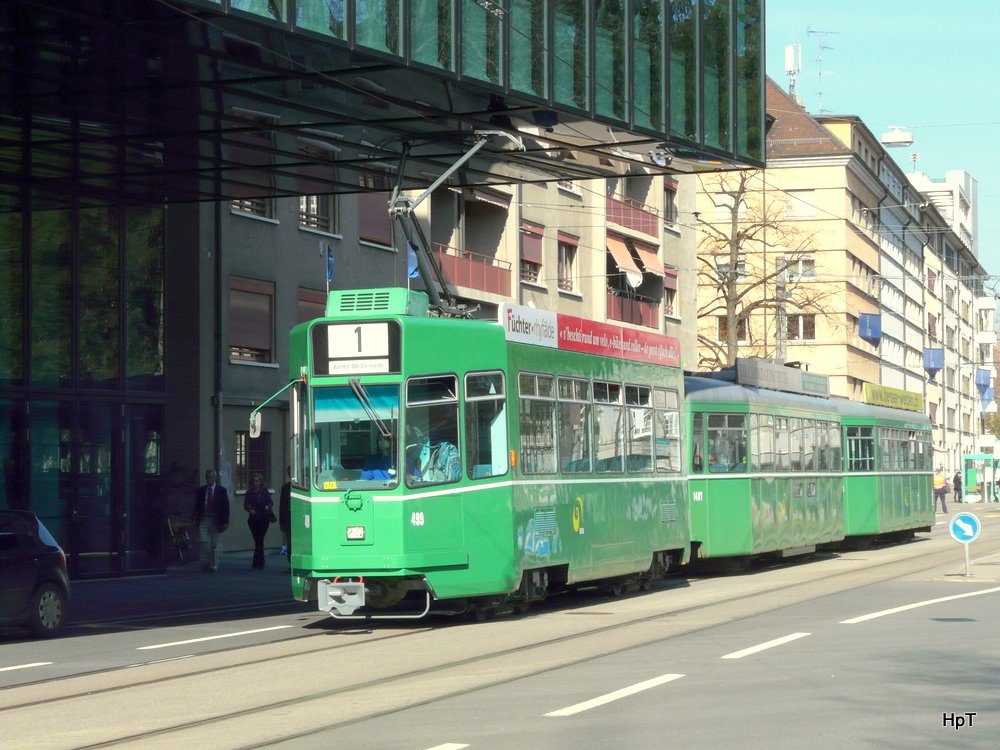 BVB - Be 4/4 499 mit zwei Anhnger unterwegs auf der Linie 1 am 19.03.2010