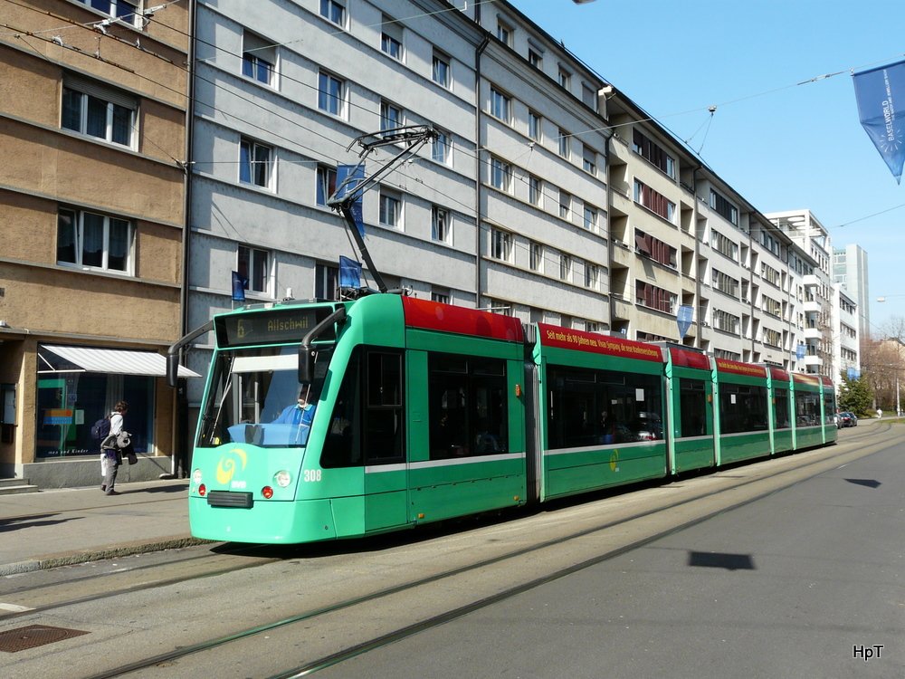 BVB - Be 6/8 308 unterwegs auf der Linie 6 am 19.03.2010