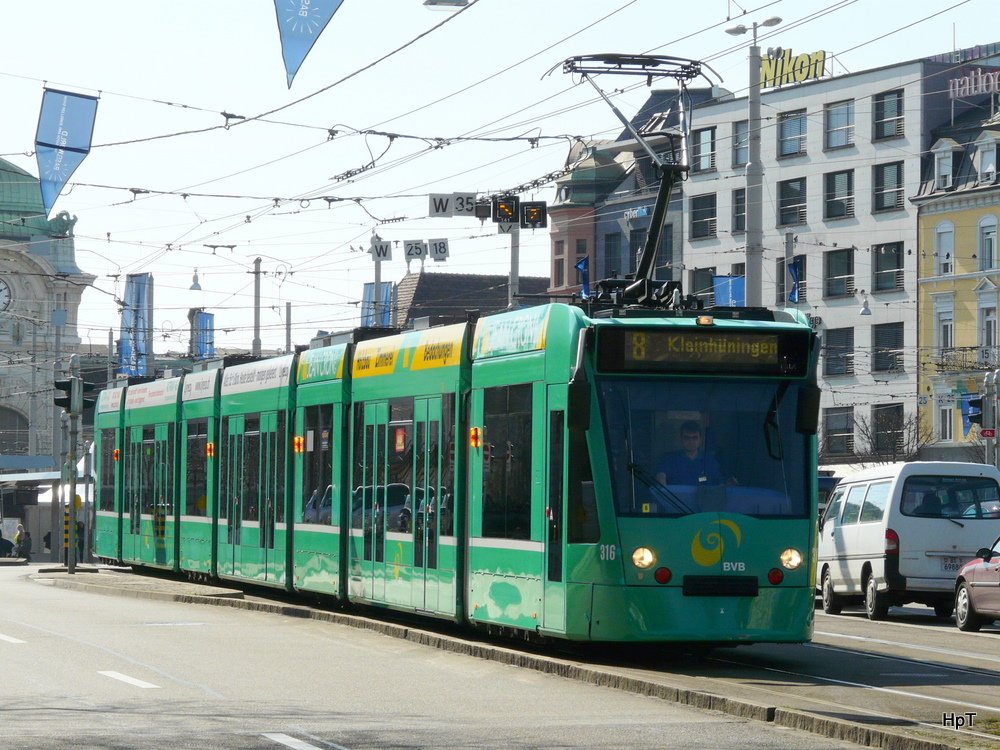 BVB - Be 6/8 316 unterwegs auf der Linie 8 am 19.03.2010