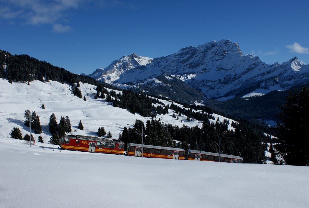 BVB Regionalzug auf dem Weg vom Col de la Bretaye nach Villars.
(21.01.2010)