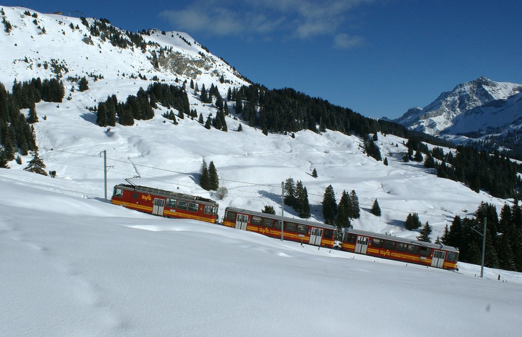 BVB Regionalzug auf der Fahrt zum Col de la Bretaye. 
21.01.2010