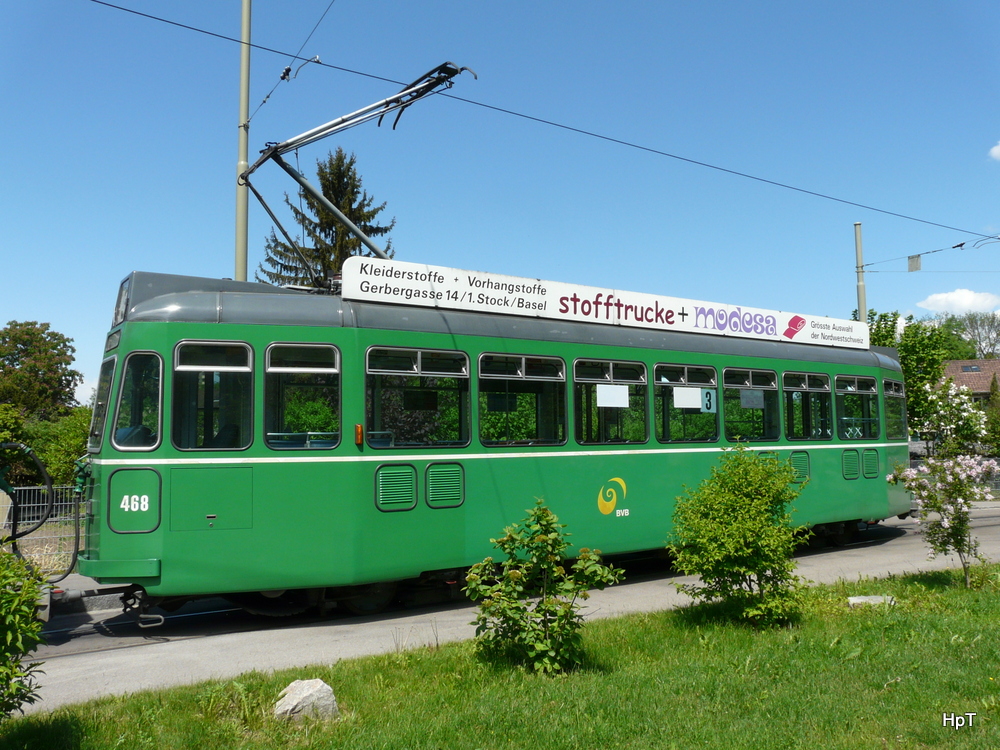 BVB - Tram Be 4/4 468  unterwegs auf der Linie 3 am 04.05.2012