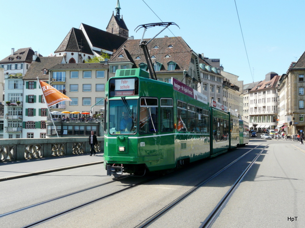 BVB - Tram Be 4/8 673 mit Trambeiwagen unterwegs als Fahrschule in Basel am 04.05.2012